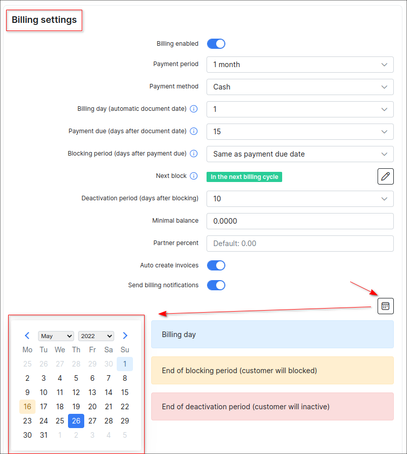 Enable payment calendar