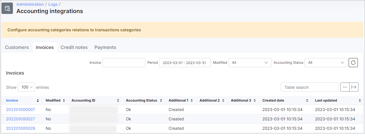 logs invoices