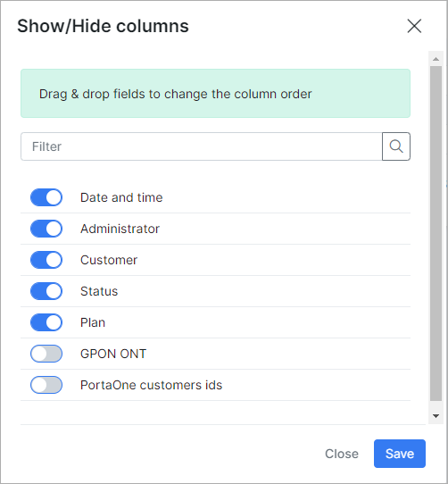 Show hide columns