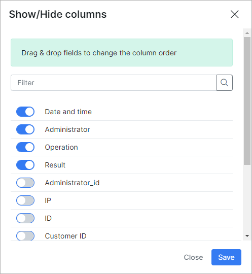 Show hide columns