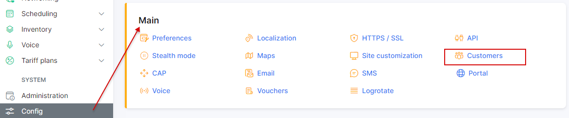 Customers configuration