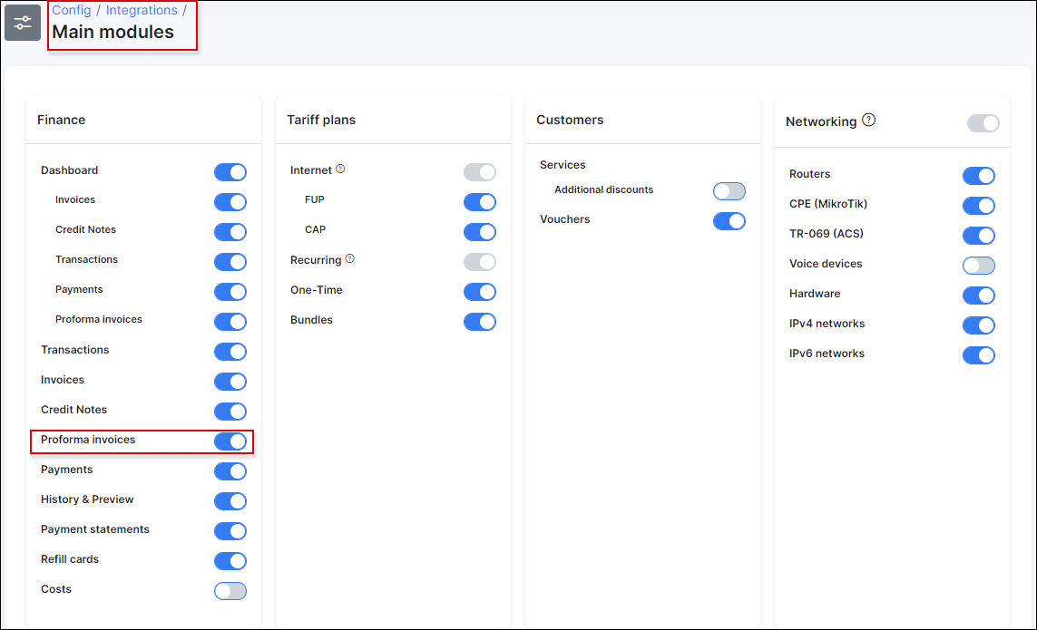 Proforma invoice enable