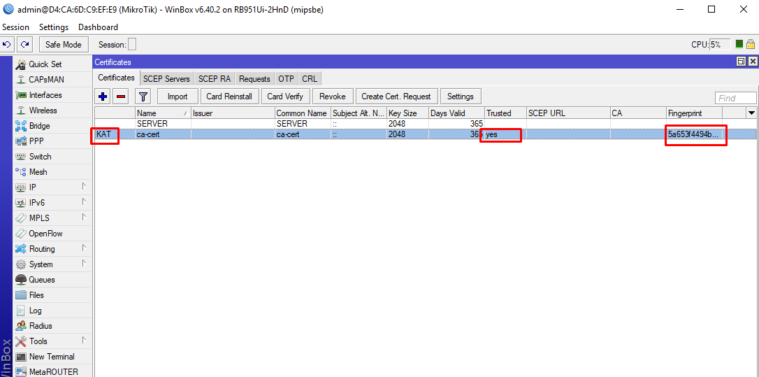 Mikrotik Certificates. Mikrotik create Cert request.