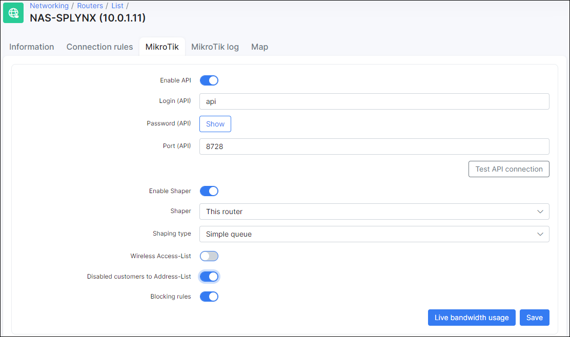 API settings