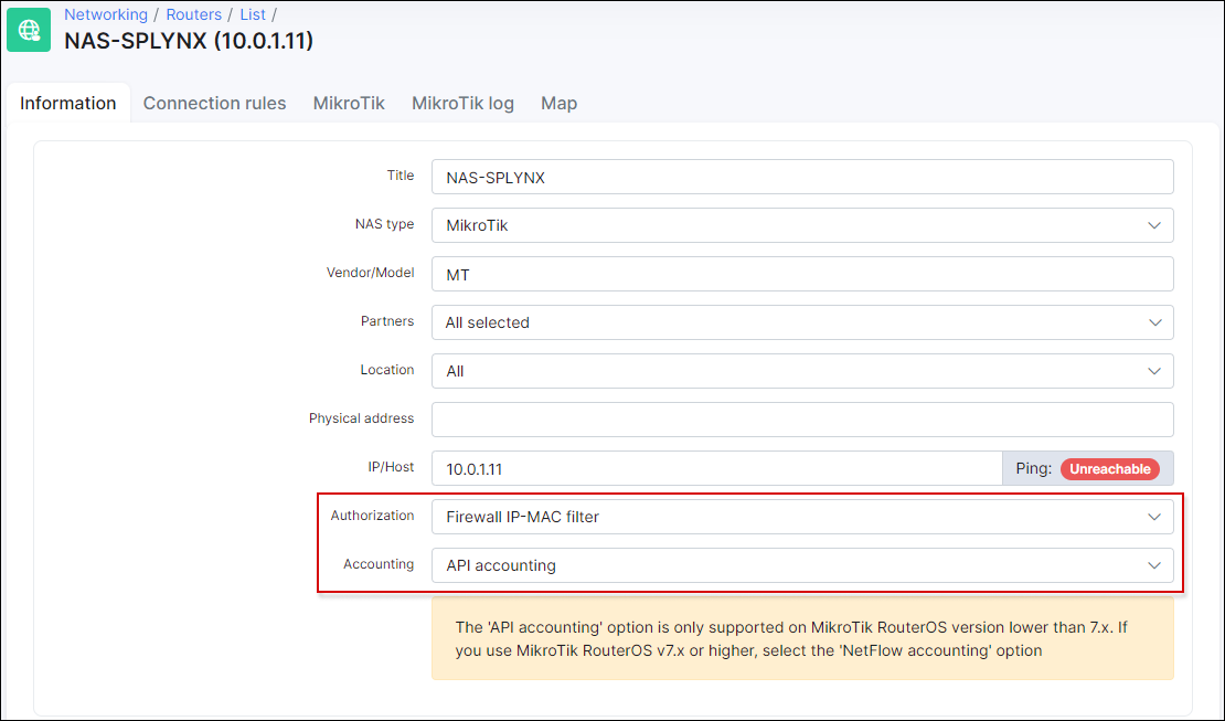 Firewall IP-MAC filter / API accounting