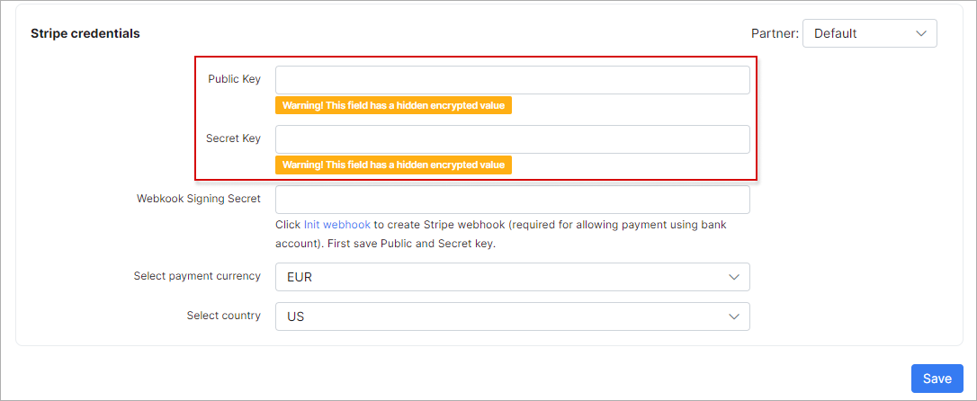 Stripe main settings